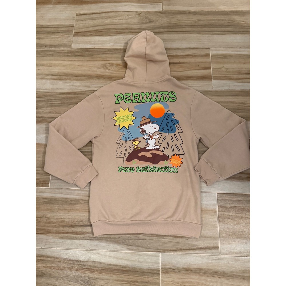 Peanuts Snoopy Woodstock Pure Satisfaction Graphic‎ Hoodie Tan Mens Small
